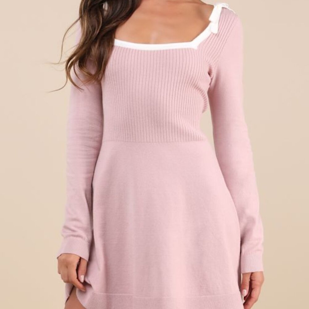 Lulus Perfect Outcome Mauve Pink Long Sleeve Sweater Mini Dress - Size M